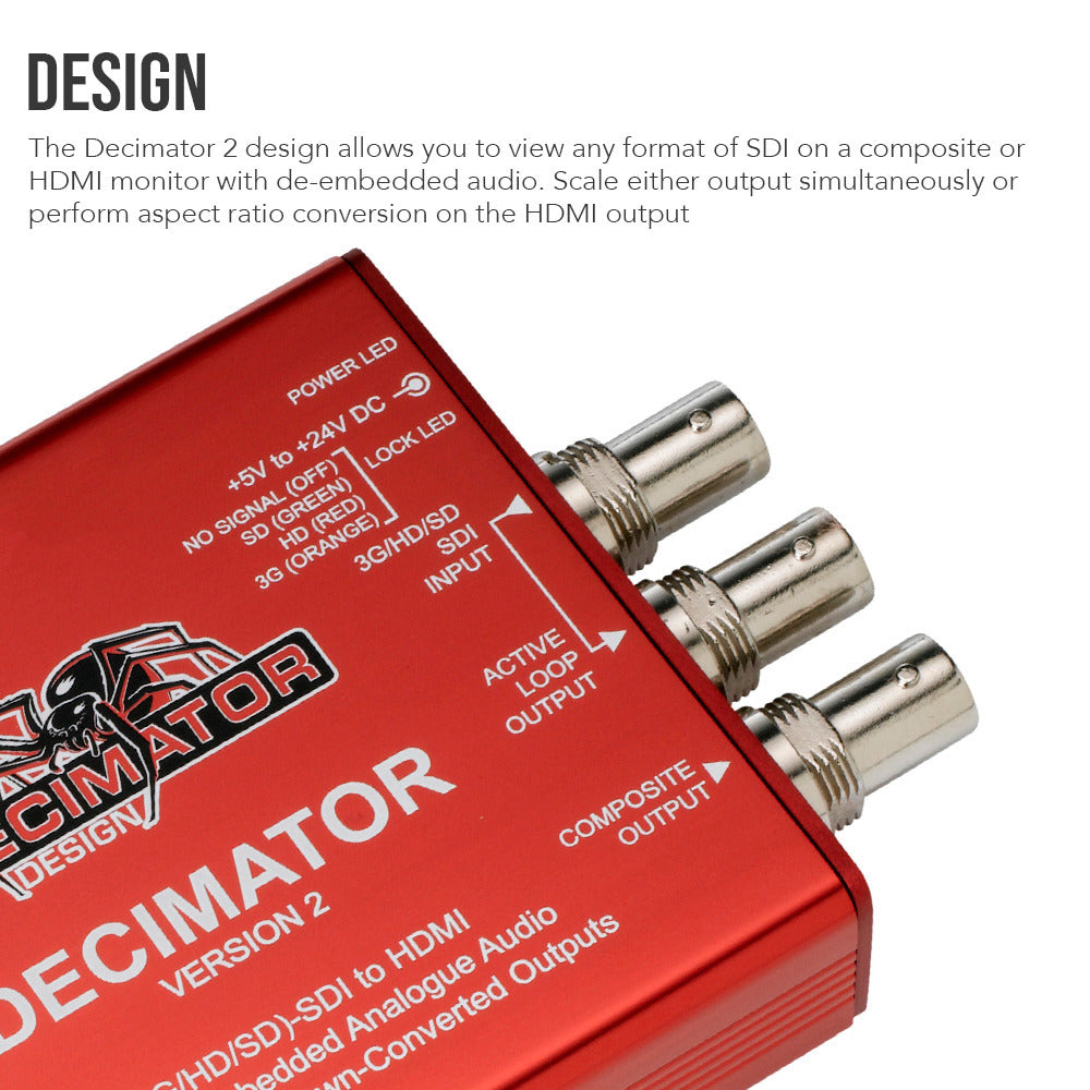 Decimator Version 2 Simultaneously Scales SDI to HDMI and NTSC/PAL with Analogue Audio Bundle