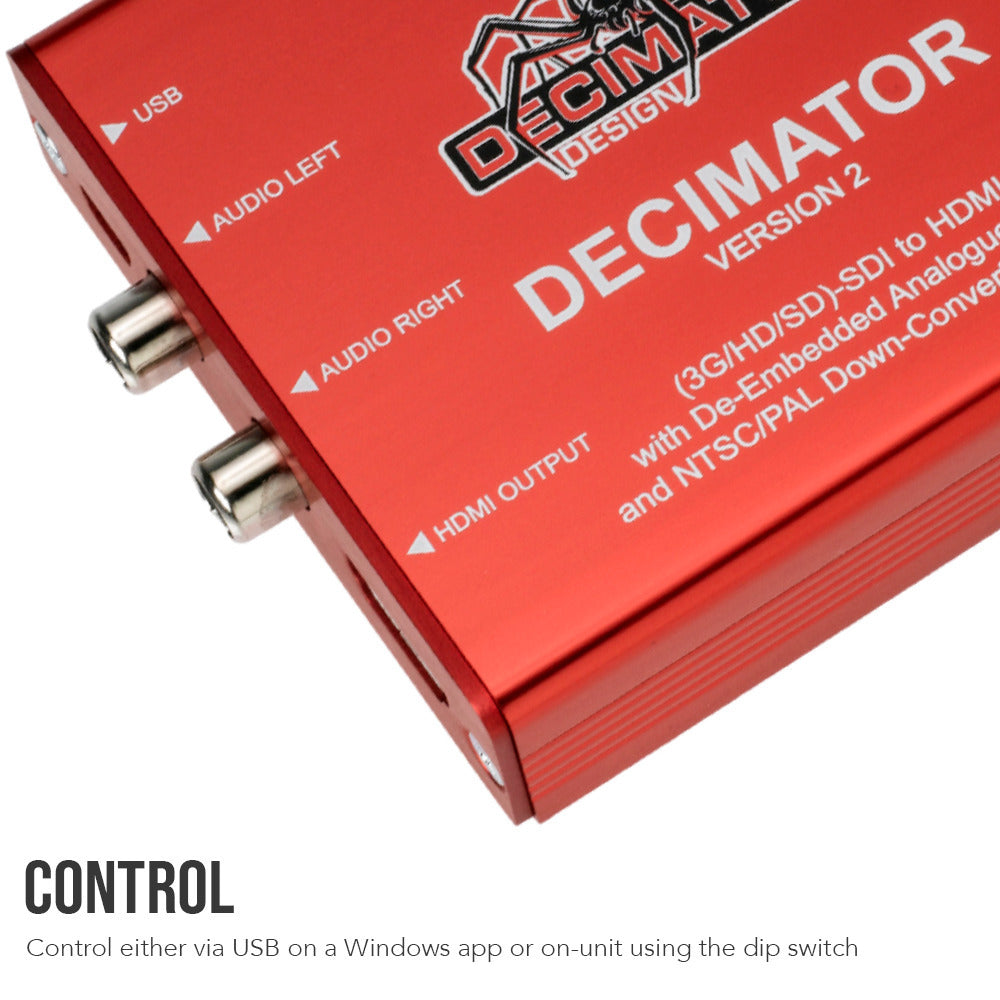 Decimator Version 2 Simultaneously Scales SDI to HDMI and NTSC/PAL with Analogue Audio Bundle