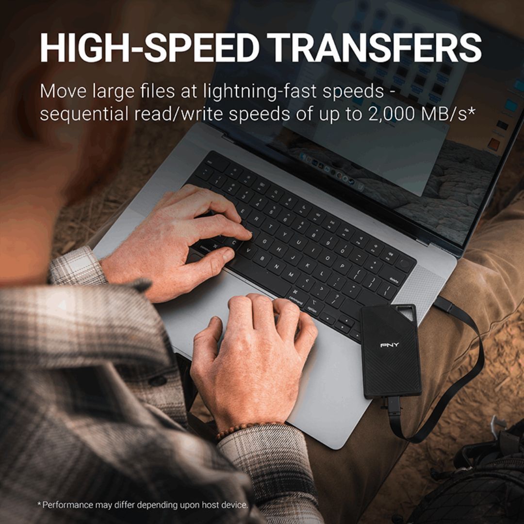 PNY RP60 1TB Rugged Type-C USB 3.2 Gen 2 x 2 Portable SSD with Clip Loop and 2000 MBPS Read Speed