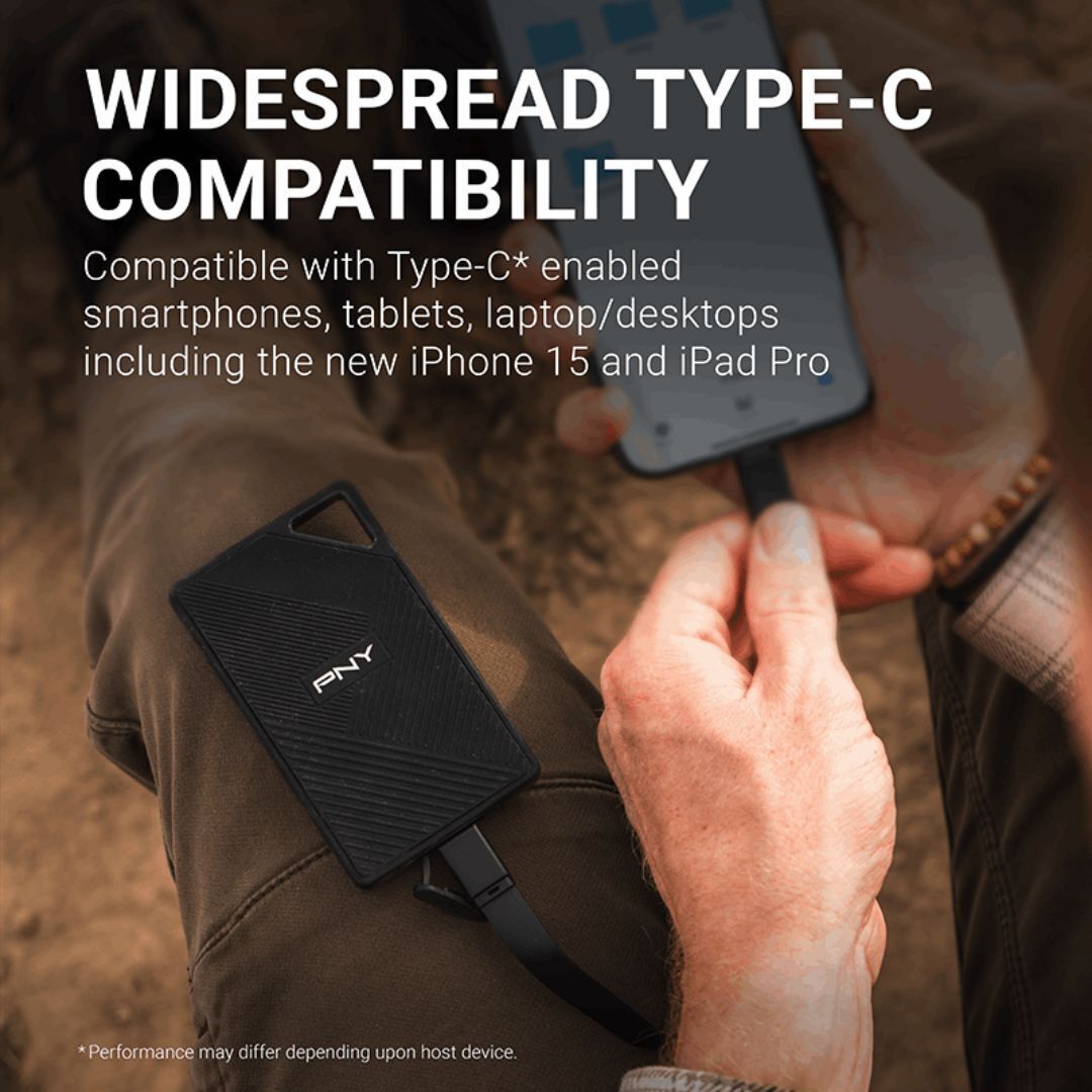 PNY RP60 2TB Rugged Type-C USB 3.2 Gen 2 x 2 Portable SSD with Clip Loop and 2000 MBPS Read Speed