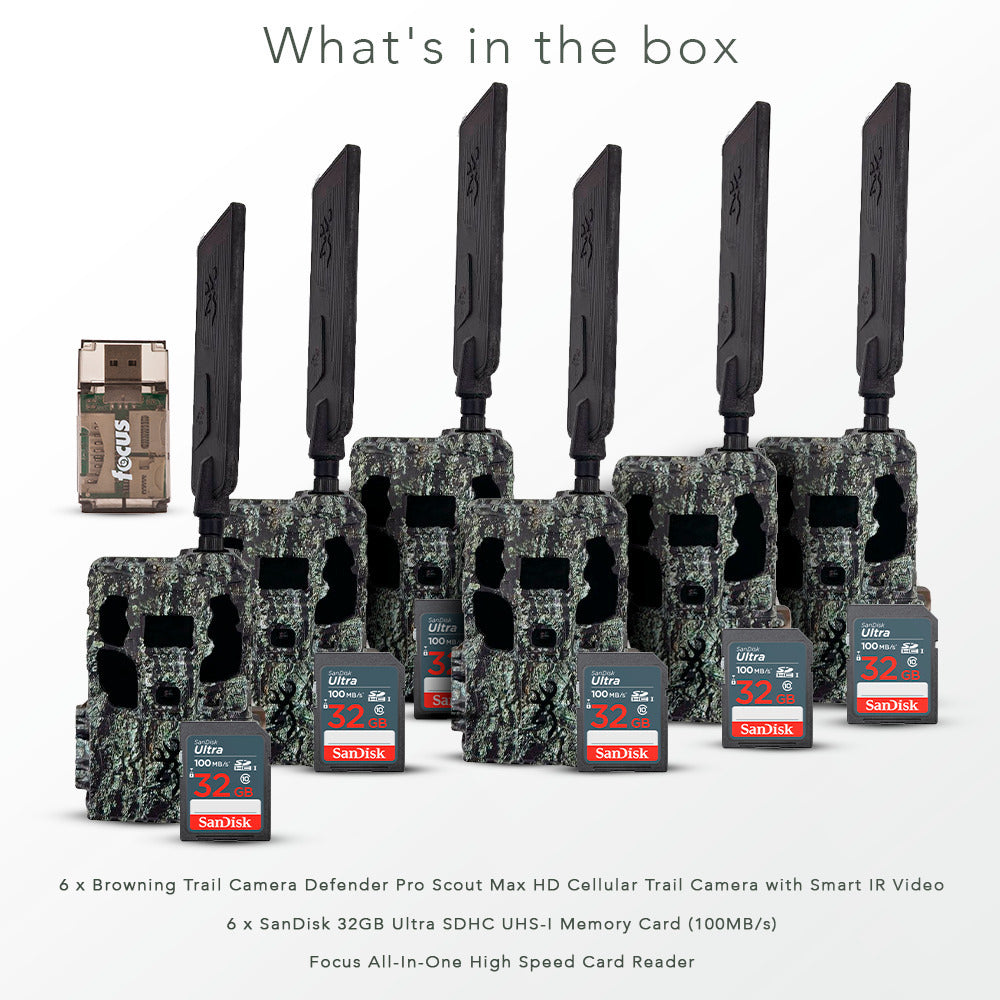 Browning Trail Camera Defender Pro Scout Max HD Cellular Trail Camera with IR Video (6-Pack) Bundle