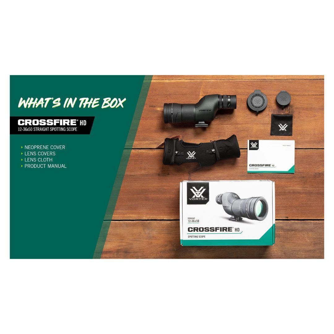 Vortex Crossfire HD Straight Spotting Scope with 12-36x Magnification, 50mm Objective Lens Diameter