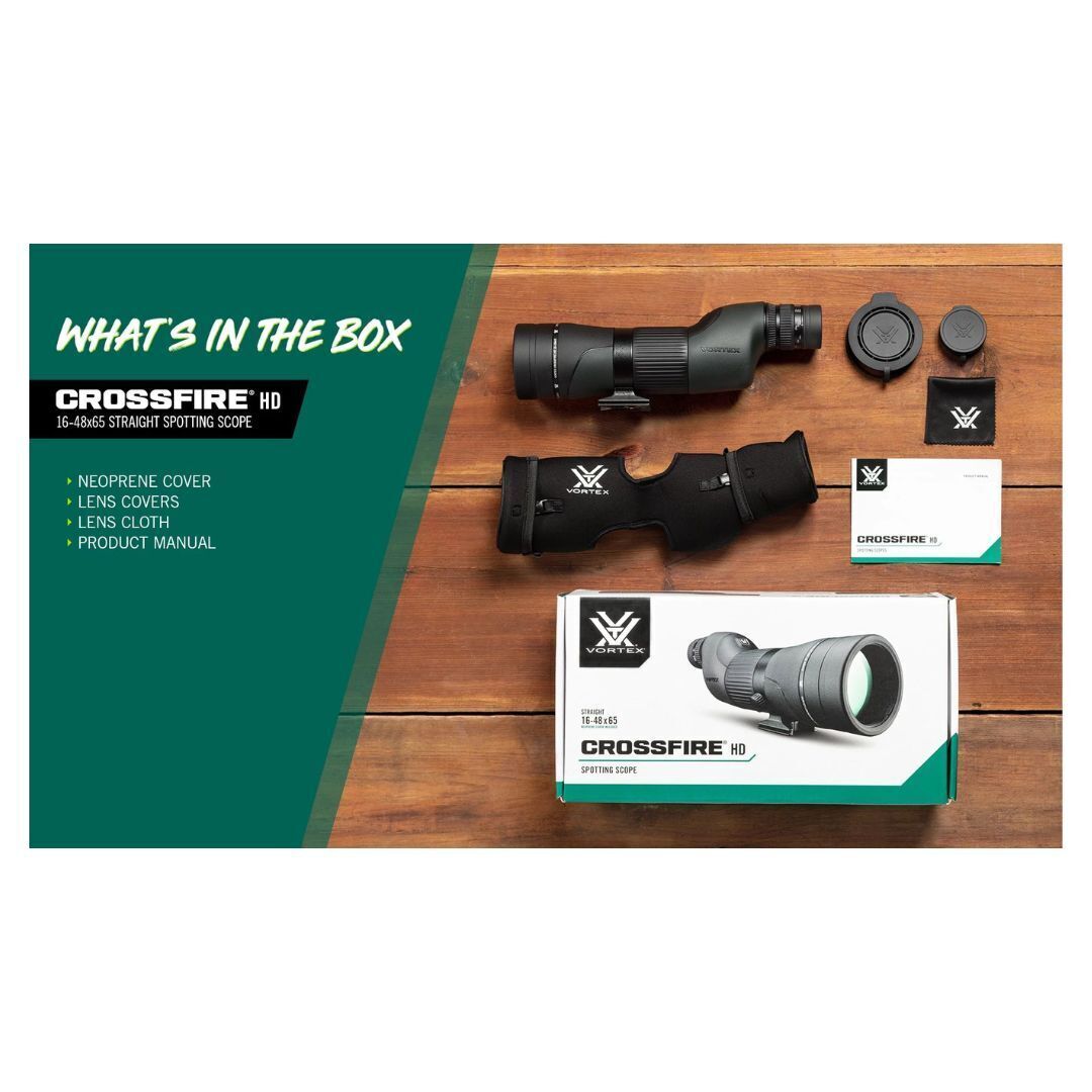 Vortex Crossfire HD Straight Spotting Scope with 16-48x Magnification, 65mm Objective Lens Diameter