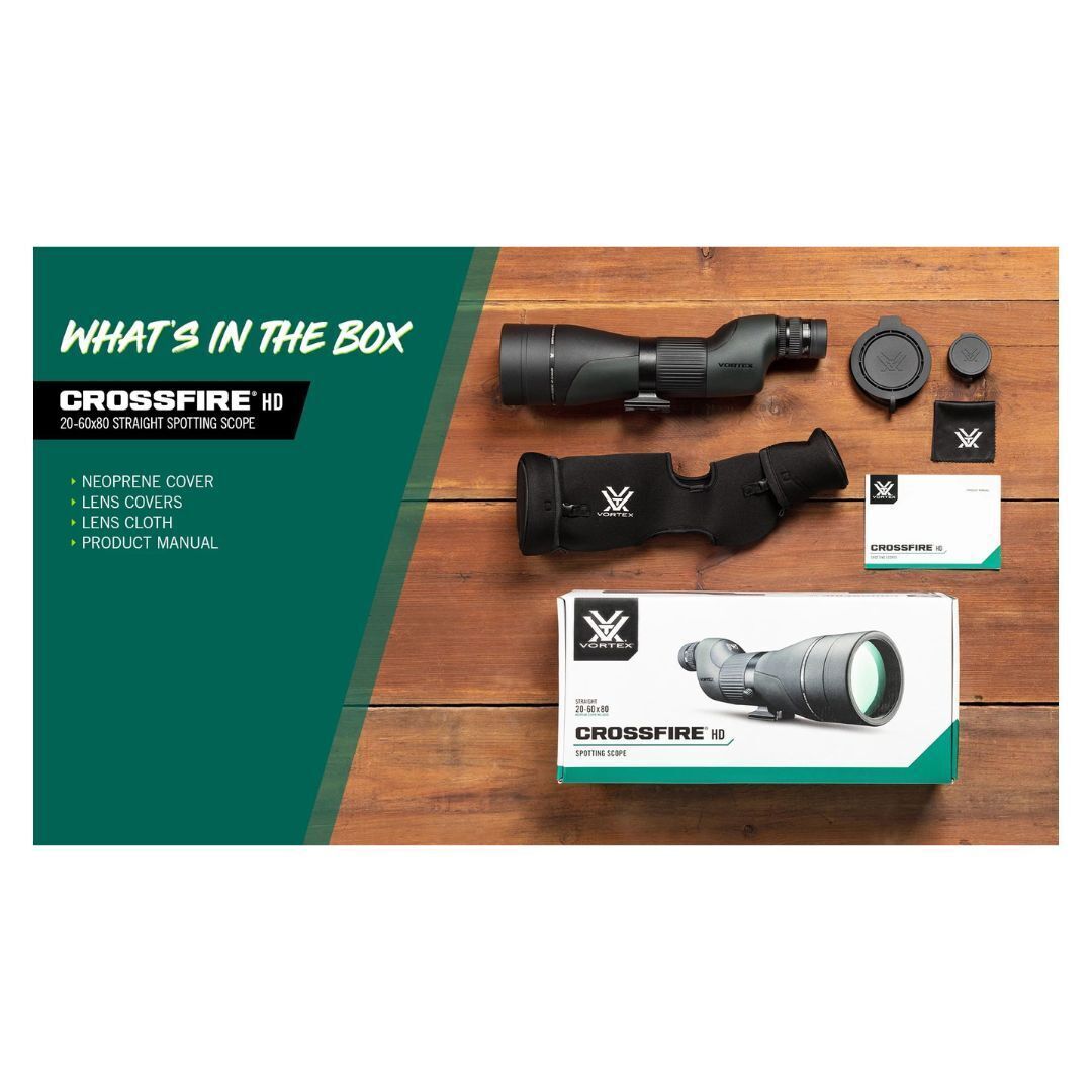 Vortex Crossfire HD Straight Spotting Scope with 20-60x Magnification, 80mm Objective Lens Diameter