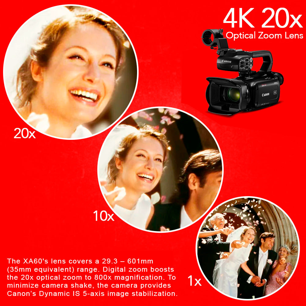 Canon XA60 Professional UHD 4K Camcorder (Black) with Battery Pack and 128GB Memory Card Bundle