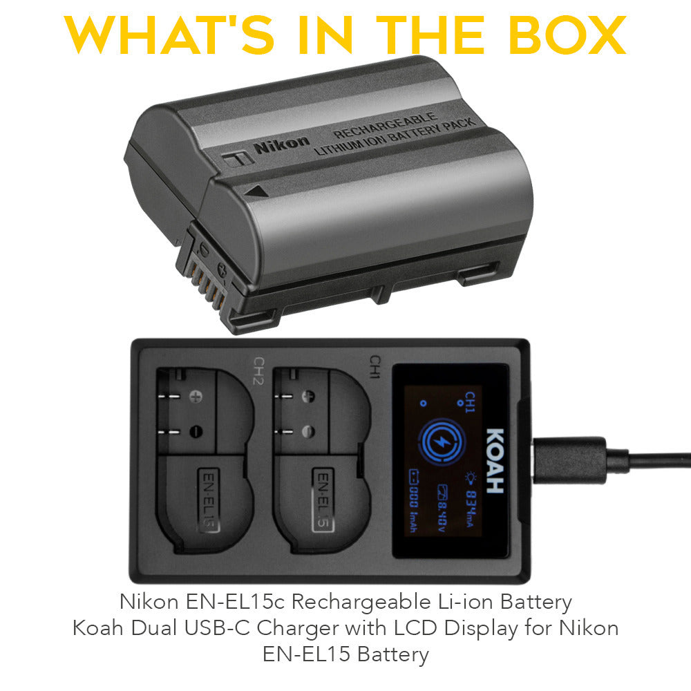 Nikon EN-EL15c Rechargeable Li-ion Battery with USB-C Charger for Nikon EN-EL15 Battery Bundle