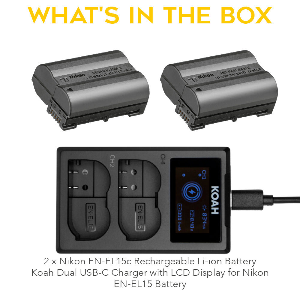 Nikon EN-EL15c Rechargeable Li-ion Battery (2-Pack) with USB-C Charger for EN-EL15 Battery Bundle