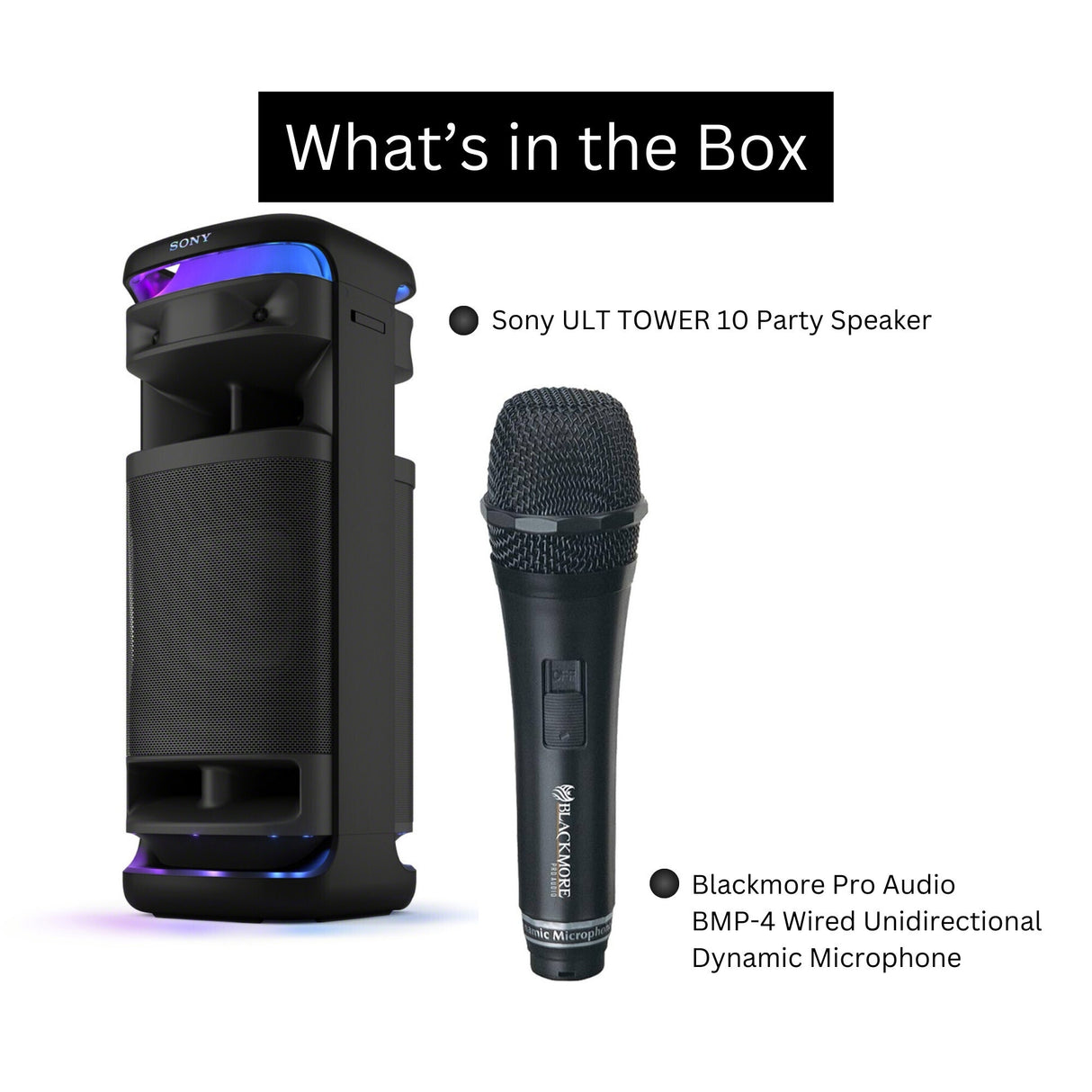 Sony ULT TOWER 10 Party Speaker (Black) with Wired Unidirectional Dynamic Microphone Bundle