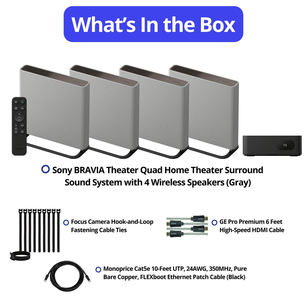Sony BRAVIA Theater Quad Home Theater Surround Sound System (Gray) with HDMI Cable Bundle