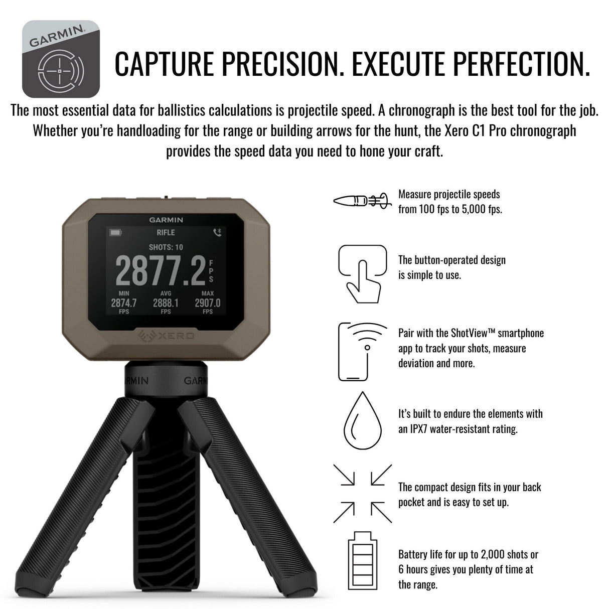 Garmin Xero C1 Pro Chronograph with 59-Inch Tripod Stand With Bag bundle