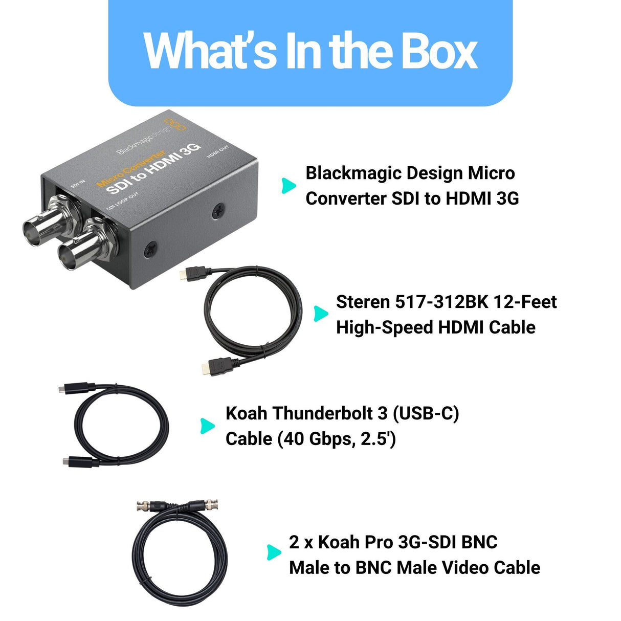 Blackmagic Design Micro Converter SDI to HDMI 3G with USB-C 40 GBPS 2.5-Feet Cable Bundle