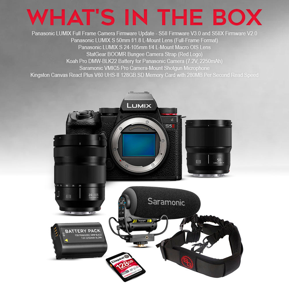 Panasonic Lumix S5II Hybrid Full Frame Mirrorless Camera Body with 24-105mm Macro OIS Lens Bundle