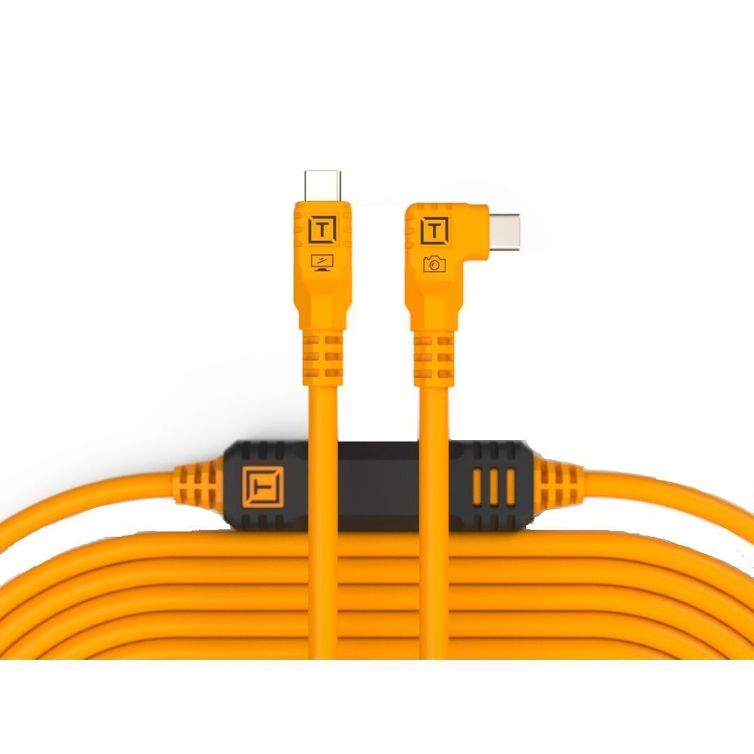 Tether Tools TetherPro USB-C to USB-C 31-Feet Straight to Right Angle Cable (Orange)