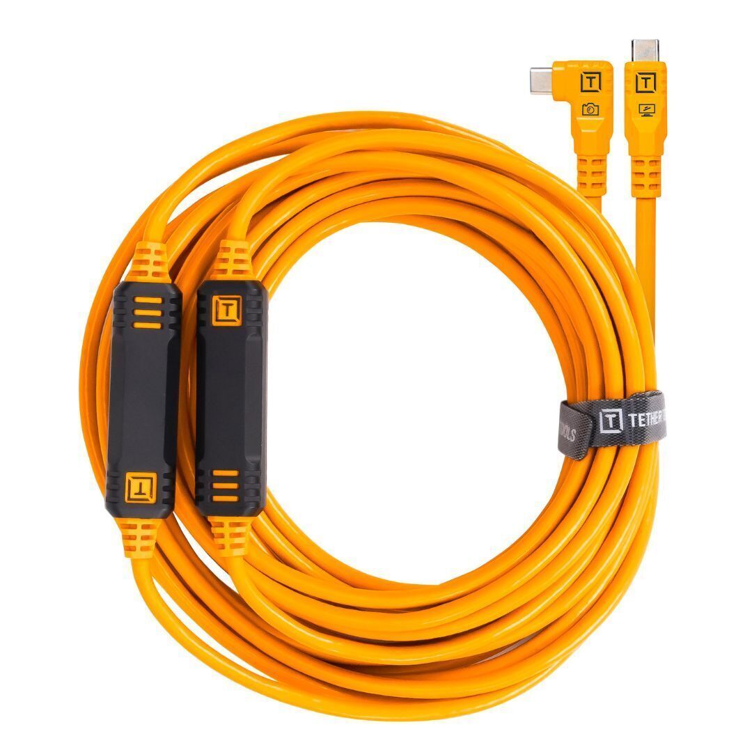 Tether Tools TetherPro USB-C to USB-C 31-Feet Straight to Right Angle Cable (Orange)