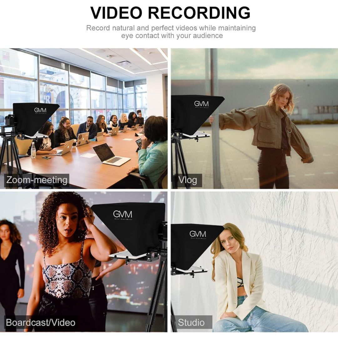 GVM Teleprompter for Tablets and Smartphones with IPad Bracket, Bluetooth Remote and App