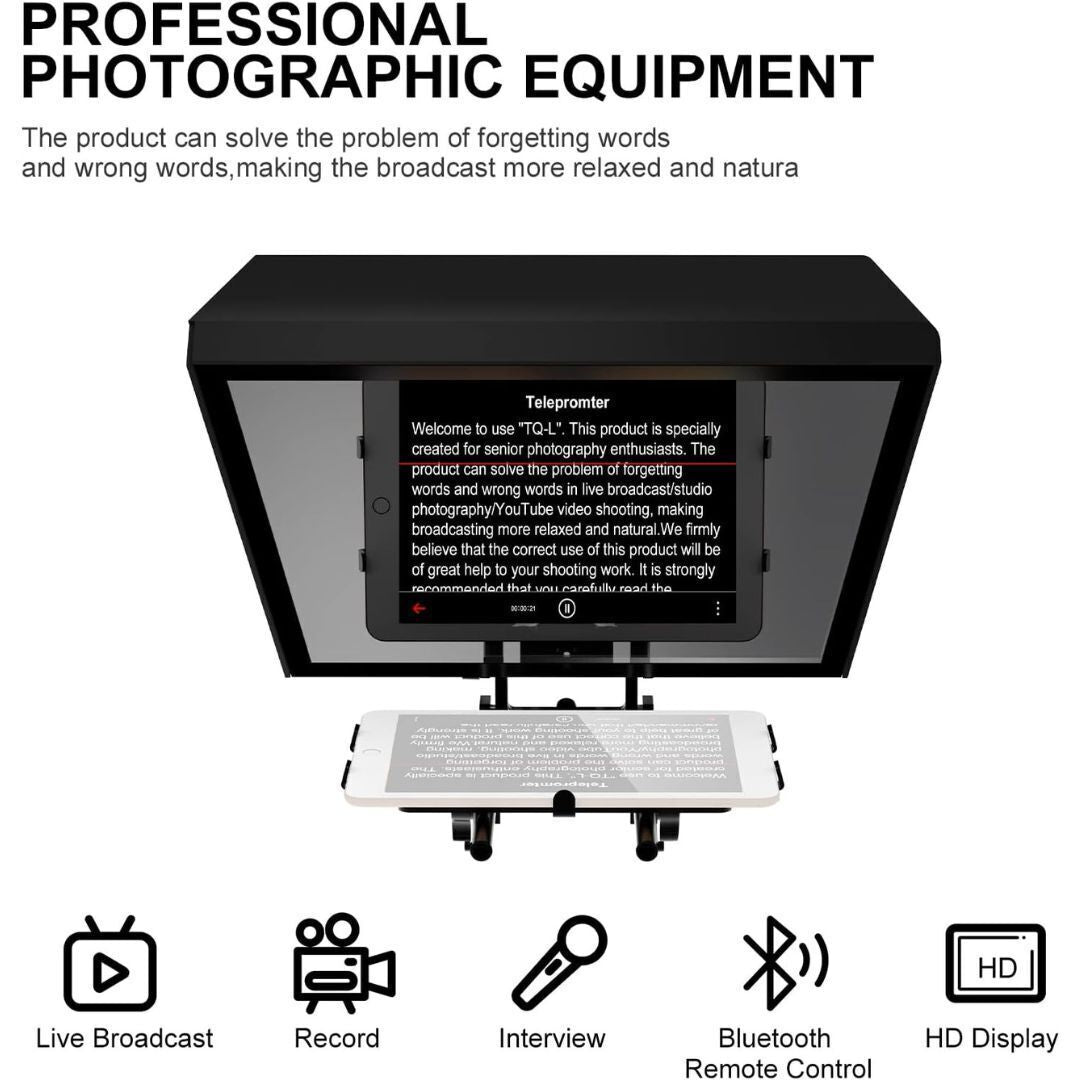 GVM Teleprompter for Tablets and Smartphones with IPad Bracket, Bluetooth Remote and App