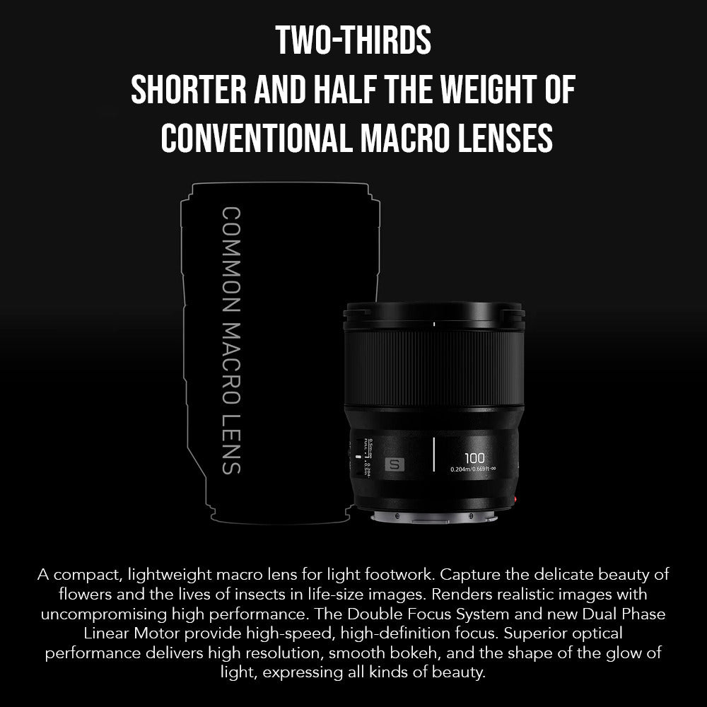 Panasonic Lumix S-E100 Full Frame 100mm F2.8 Macro Lens for Lumix S Series Cameras Bundle