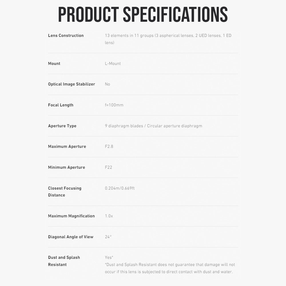 Panasonic Lumix S-E100 Full Frame 100mm F2.8 Macro Lens for Lumix S Series Cameras Bundle