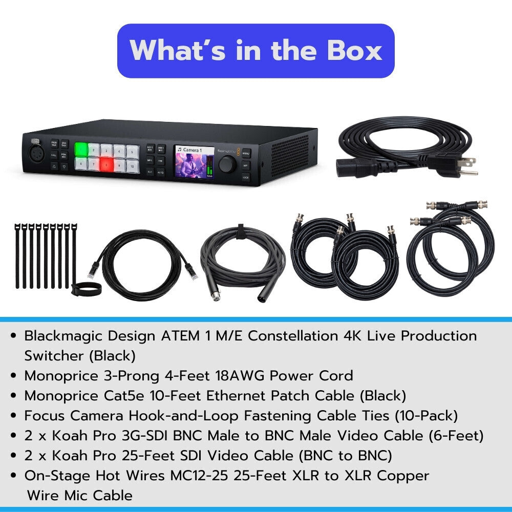 Blackmagic Design ATEM 1 M and E Constellation 4K Live Production Switcher with Cable Bundle