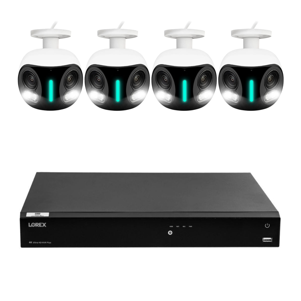 Lorex 4K 16 Camera Capable (Wired or Fusion Wi-Fi) 4TB NVR with Four Lorex 4K Security Camera Bundle
