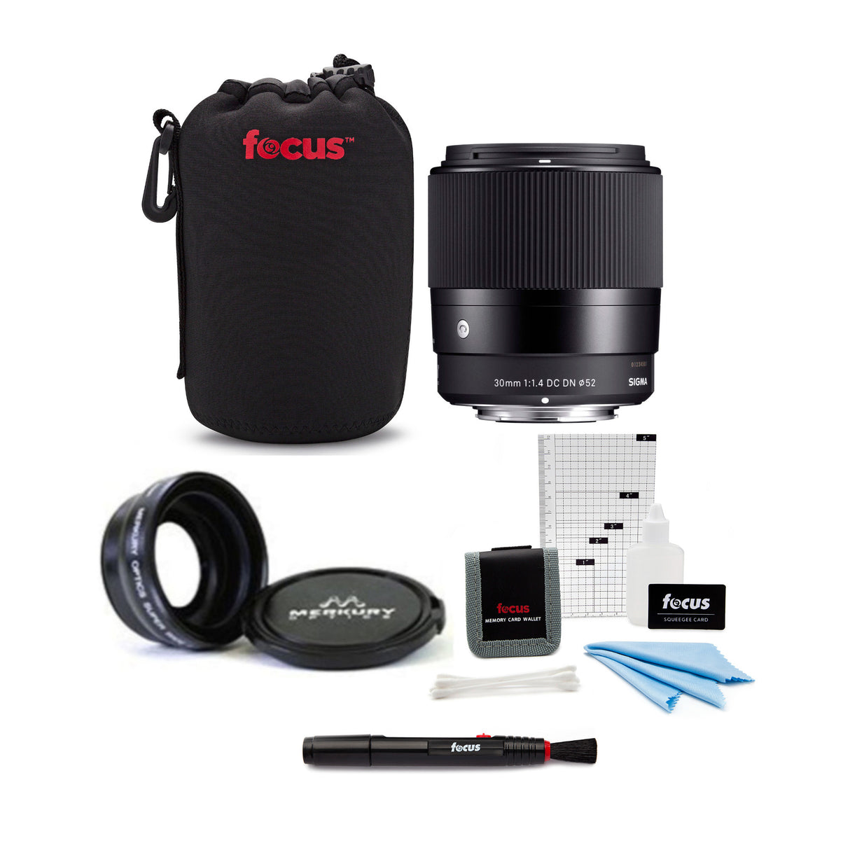 Sigma 30mm f/1.4 Contemporary DC DN Prime Lens for Sony E Cameras with Lens Accessory Bundle