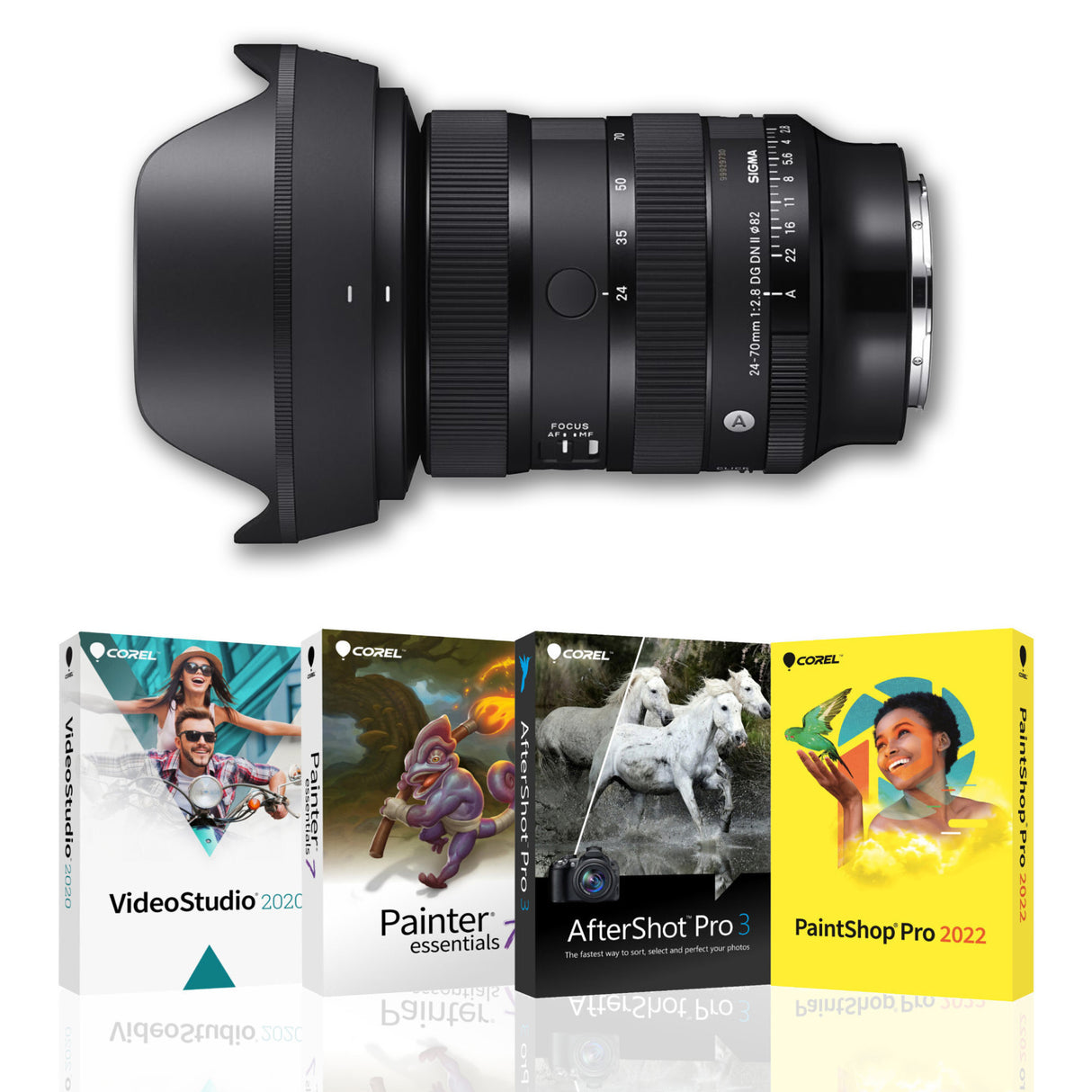 Sigma 24-70MM F2.8 DG DN II ART Lens, L Mount + Corel Software Bundle of 4