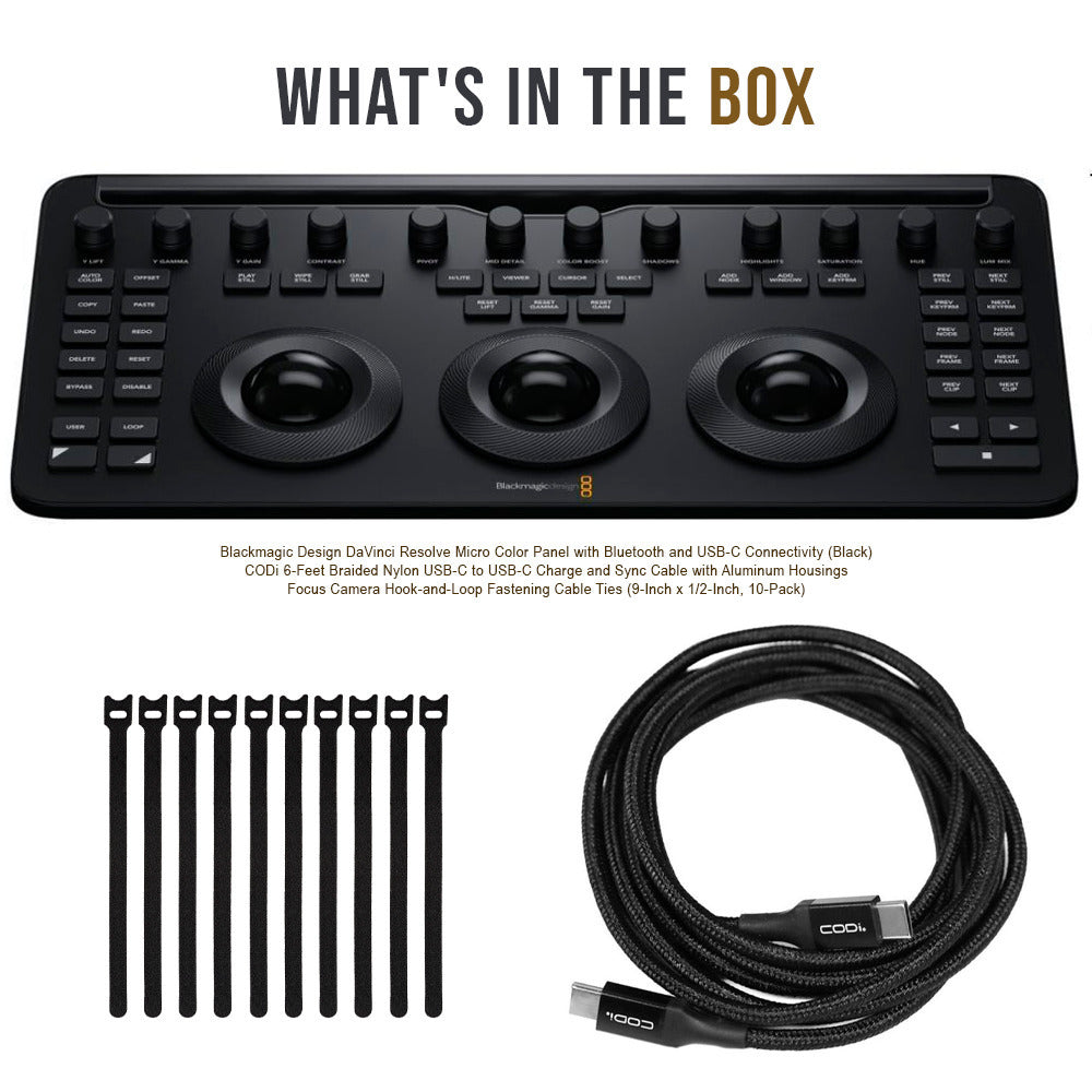 Blackmagic Design DaVinci Resolve Micro Color Panel (Black) with Charge Cable Bundle