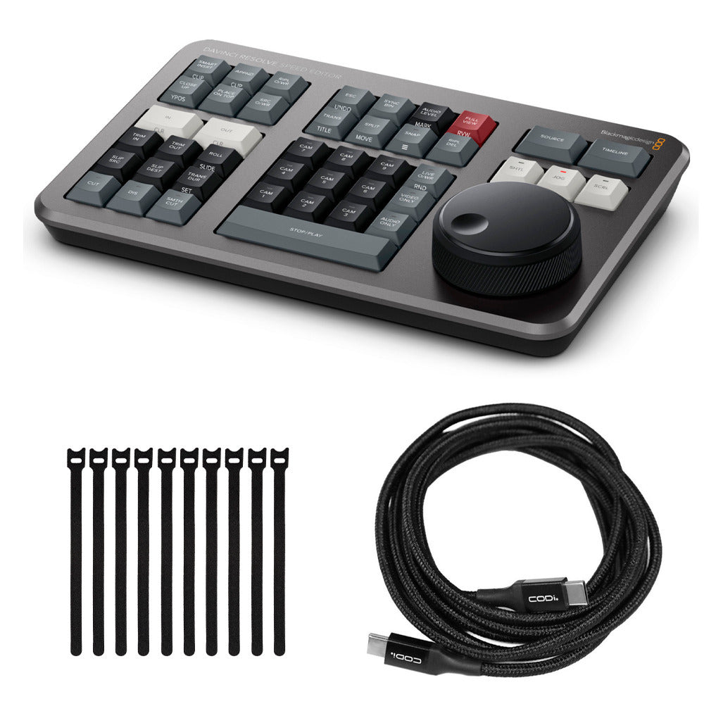 Blackmagic Design DaVinci Resolve Speed Editor with Cable and Focus Camera Ties (10-Pack) Bundle