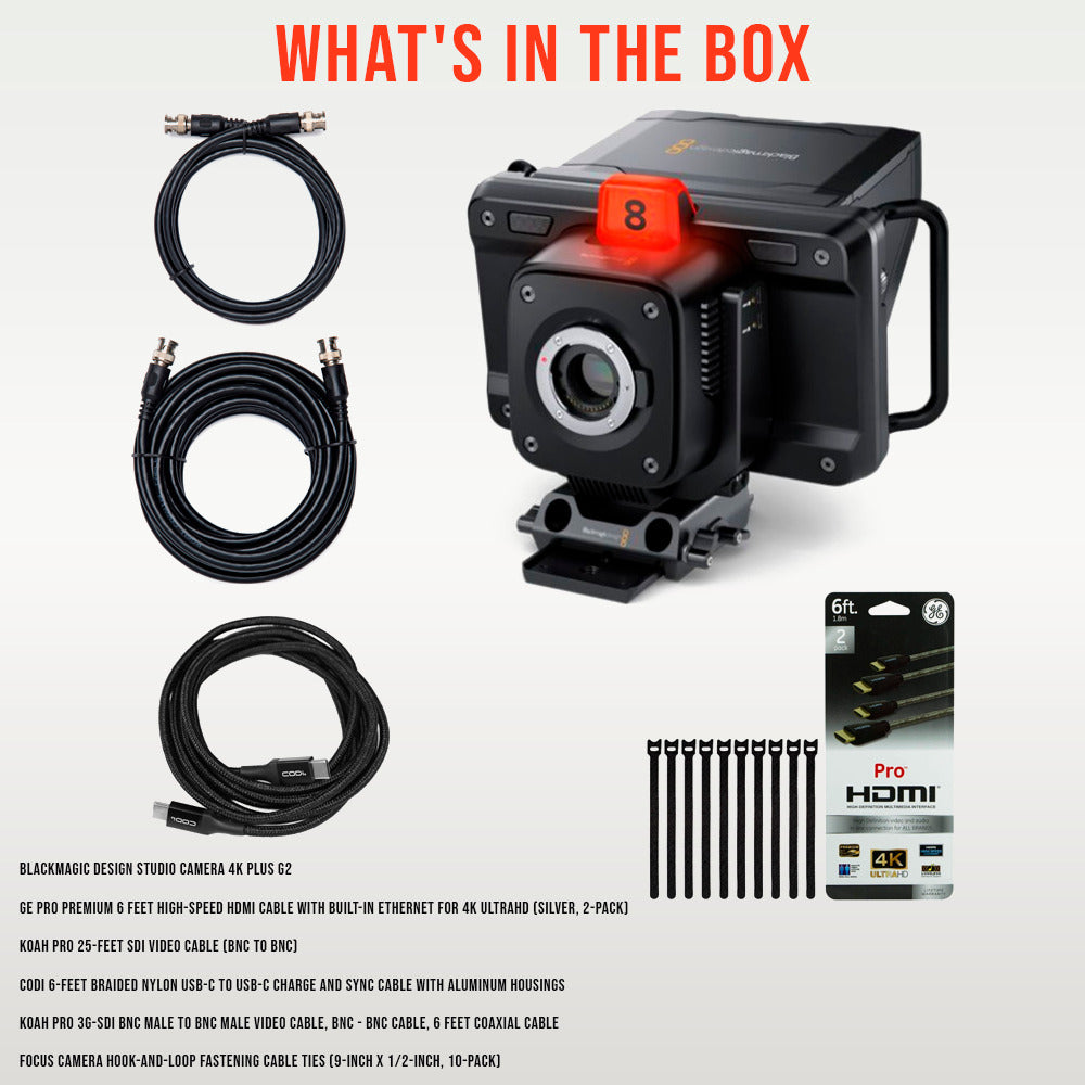 Blackmagic Design Studio Camera 4K Plus G2 with HDMI Cable and SDI Video Cable (BNC to BNC) Bundle