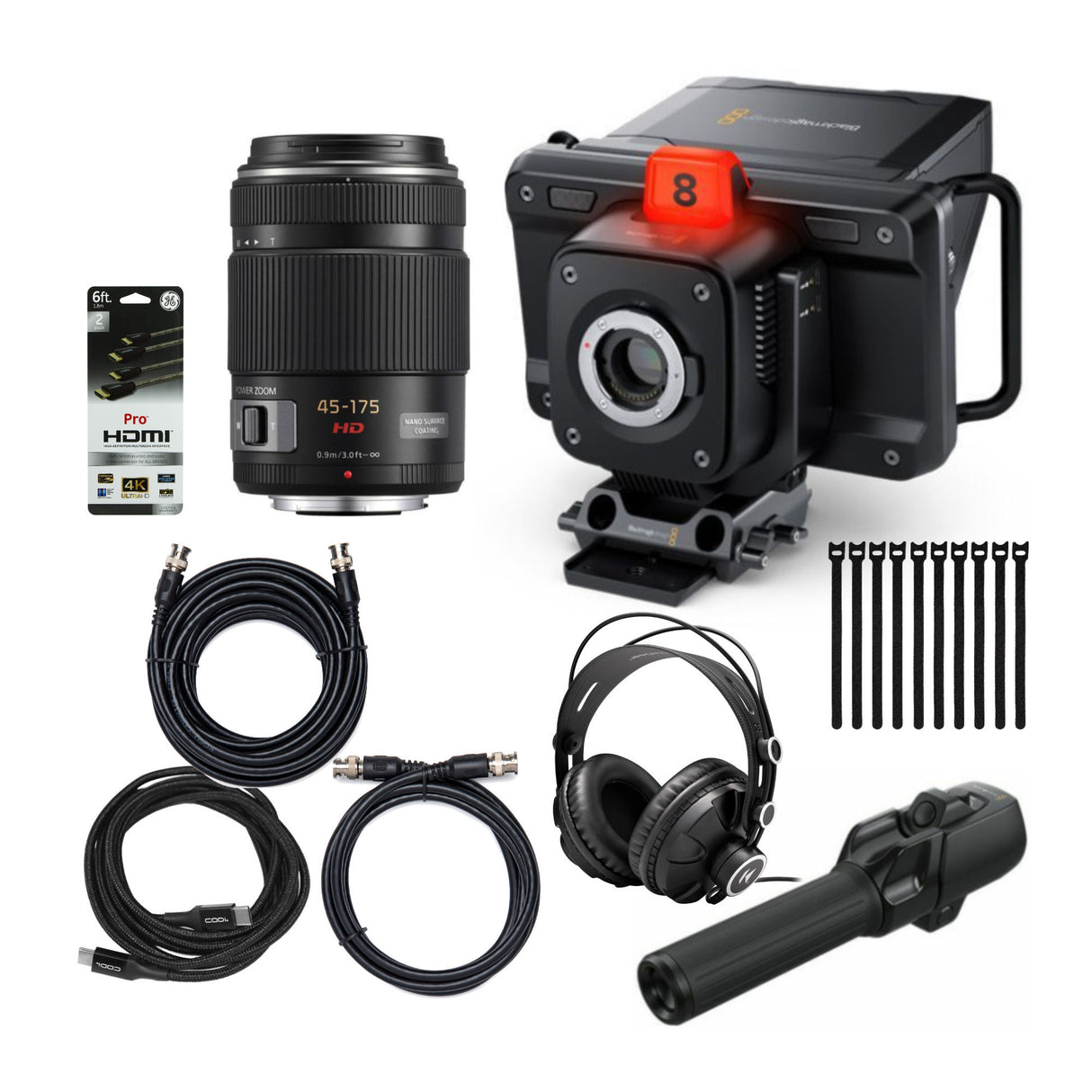 Blackmagic Design Studio Camera 4K Plus G2 with ASPH Lens (Black) and Zoom Demand Bundle