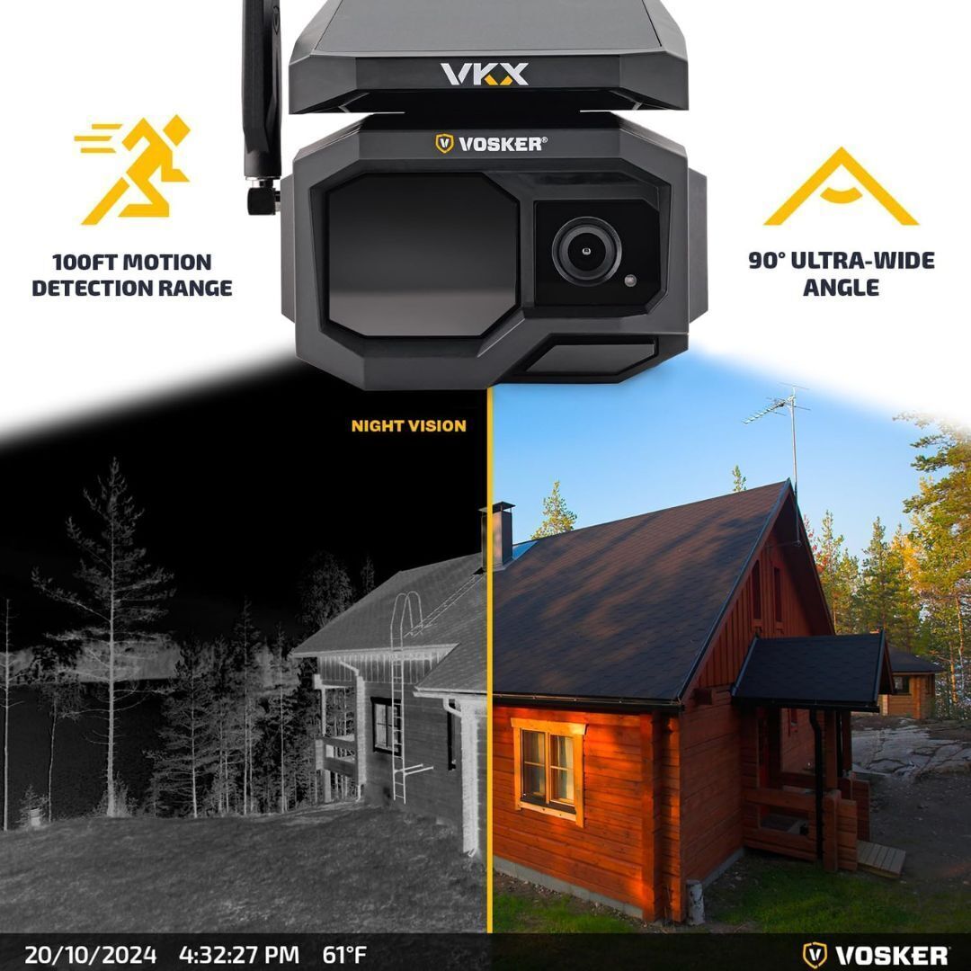 Vosker VKX Solar Powered LTE Mobile Security Camera with 4G-LTE Connectivity and Night Vision