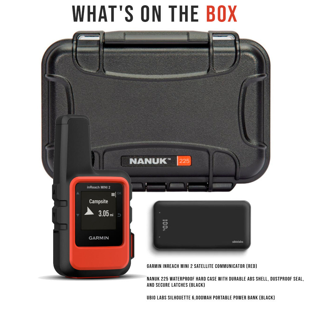 Garmin inReach Mini 2 Satellite Communicator (Red) with Waterproof Hard Case (Black) Bundle