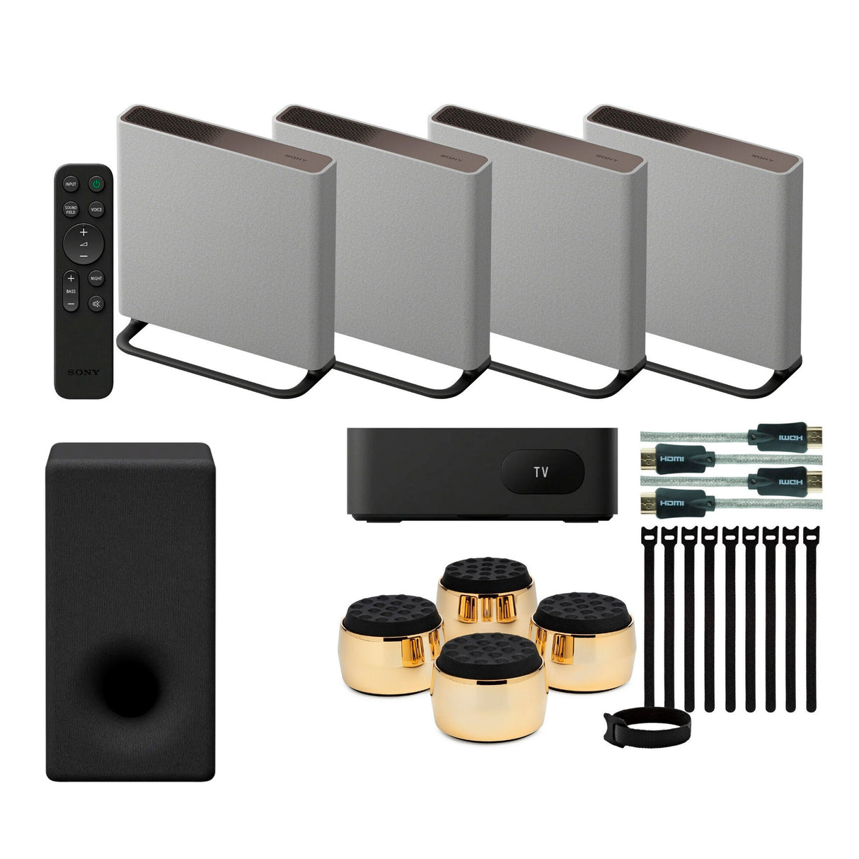 Sony BRAVIA Theater Quad Home Theater Surround Sound System with 4 Wireless Speakers (Gray) Bundle