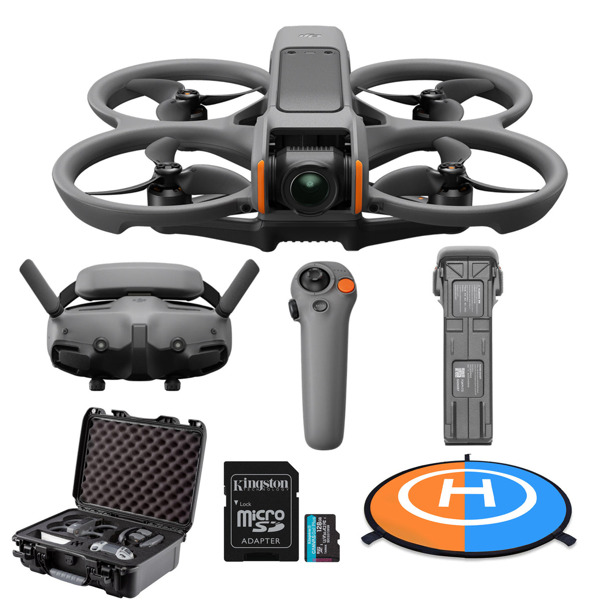 DJI Avata 2 Fly More Combo (Single Battery) with Custom Molded Hard Case, Landing Pad and 128GB Card