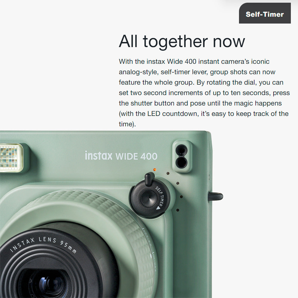 Fujifilm Instax Wide 400 Camera with Automatic Electronic Flash and Self-Timer (Green) Bundle