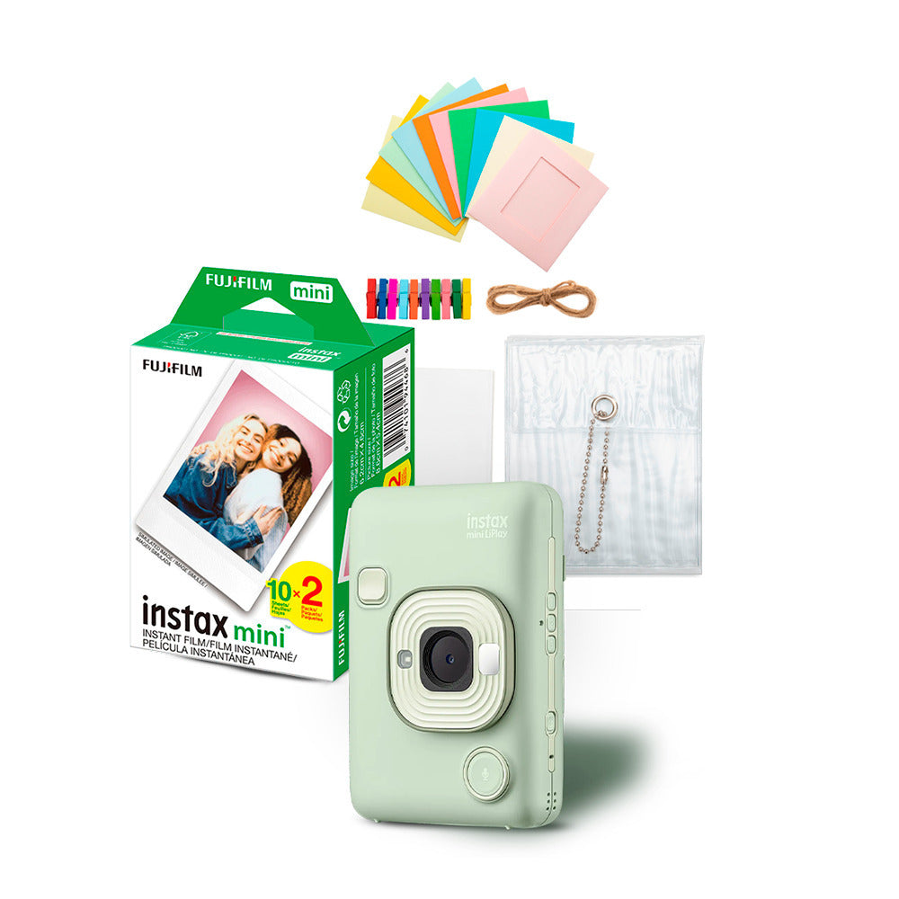 Fujifilm Instax Mini LiPlay Hybrid Instant Camera and Smartphone Printer (Matcha Green) Bundle