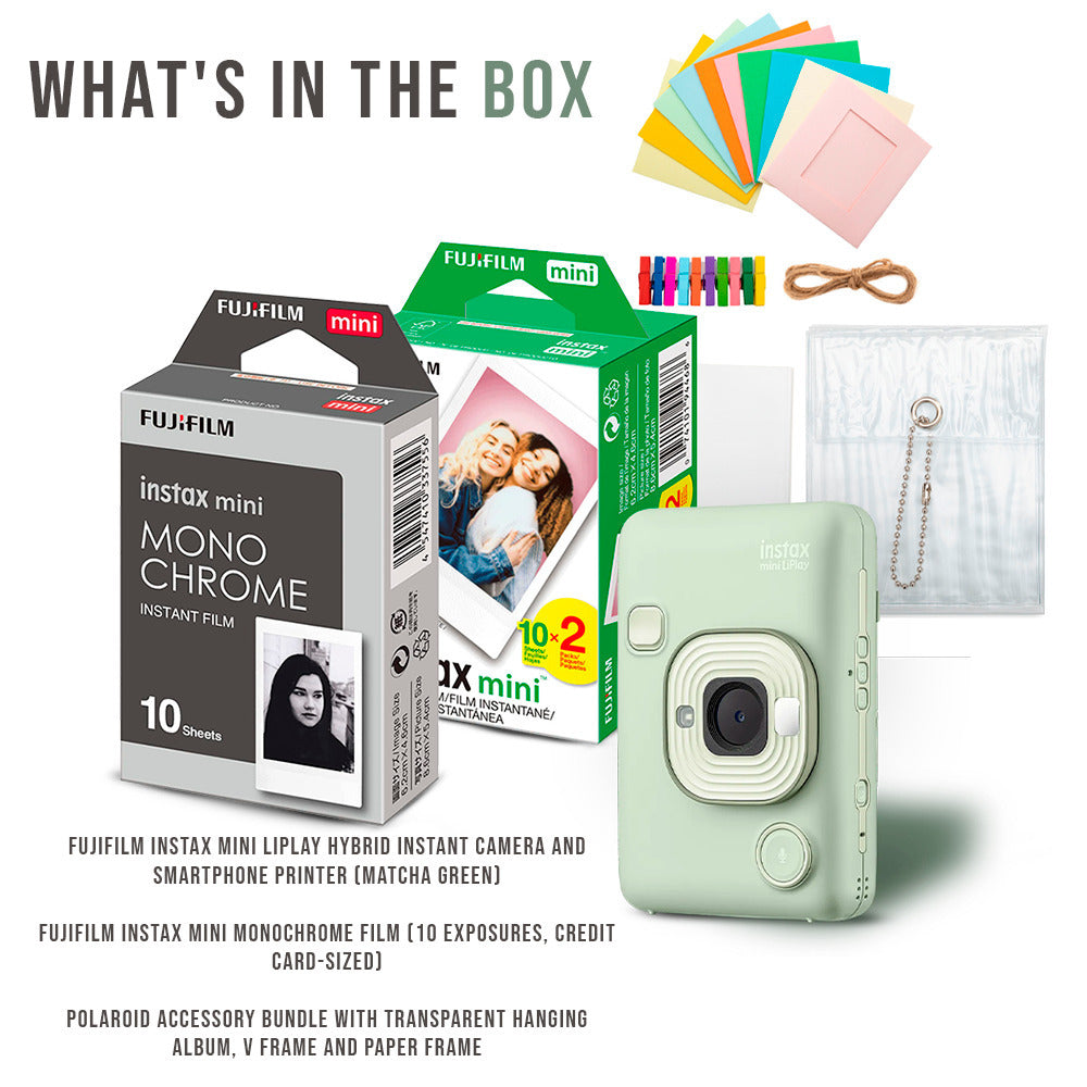 Fujifilm Instax Mini LiPlay Hybrid Instant Camera and Smartphone Printer (Matcha Green) Bundle