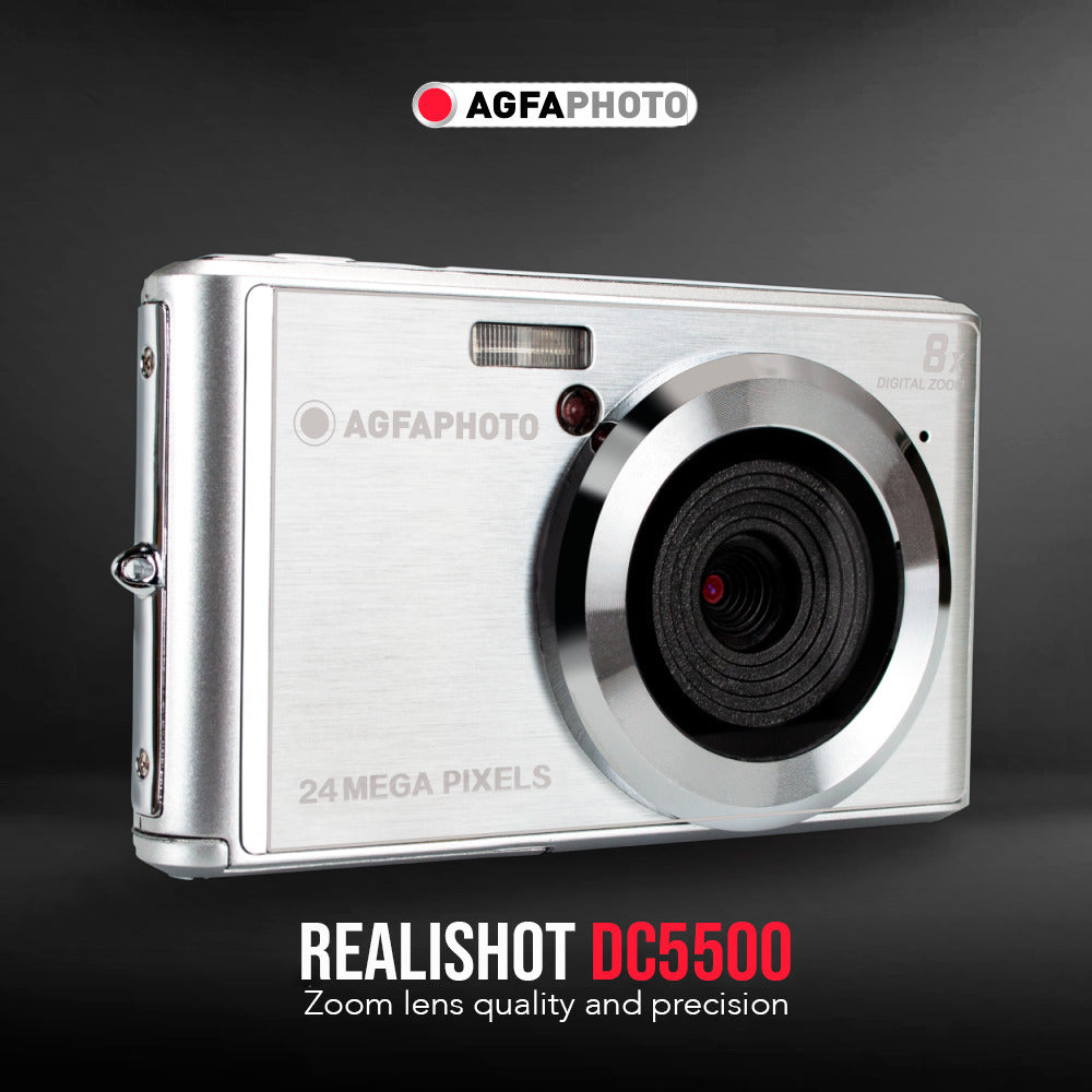 Agfa Photo DC5500 Compact Digital Camera (Gray) with Camera Case (Black and Galaxy Blue) Bundle