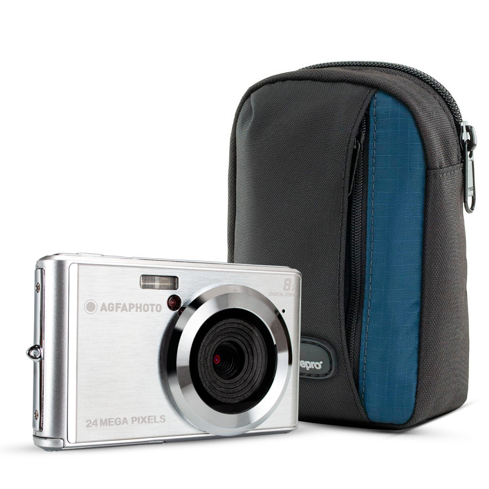 Agfa Photo DC5500 Compact Digital Camera (Gray) with Camera Case (Black and Galaxy Blue) Bundle