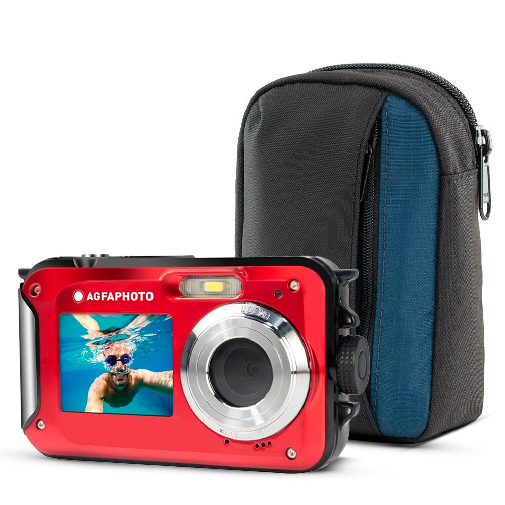 Agfa Photo WP8000 Waterproof Digital Camera (Red) with Camera Case (Black and Galaxy Blue) Bundle