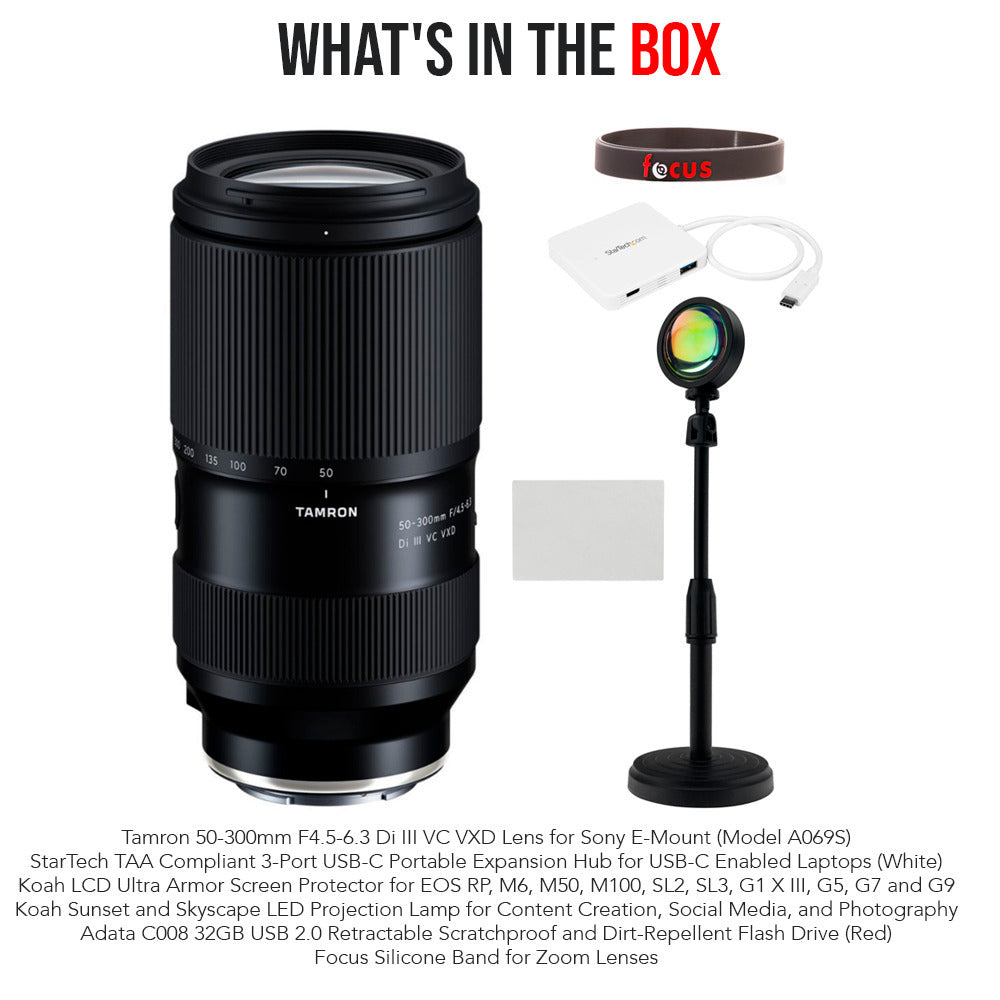 Tamron A069S 50-300mm F4.5-6.3 Di III VC VXD Lens for Sony E-Mount with USB-C Expansion Hub Bundle