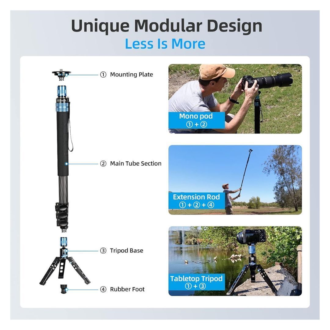 Sirui P-424FL Professional 4 Sections Monopod with Modular Design and 10-Layer Carbon Fiber Legs