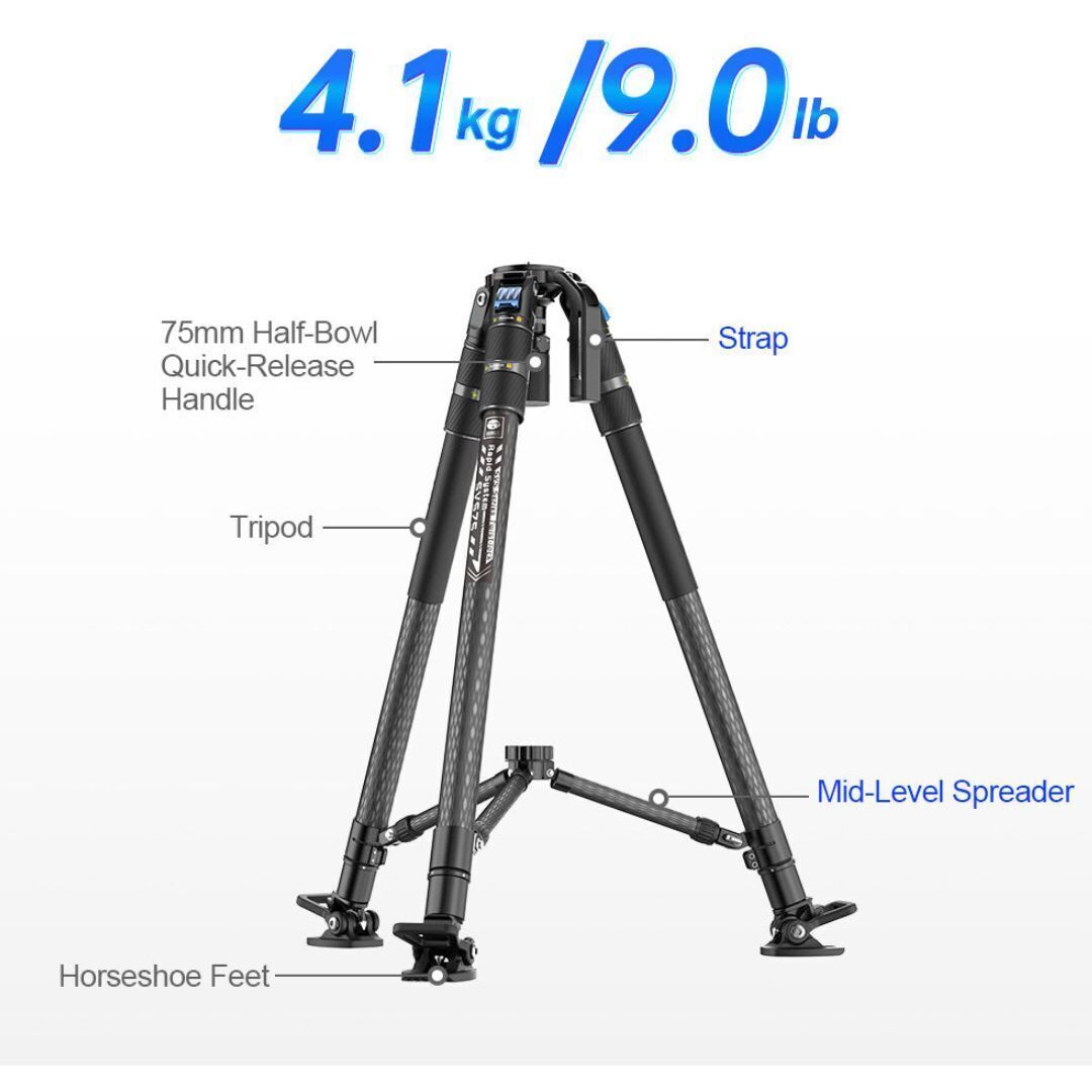Sirui SVS75 Rapid-System One-Step Height Adjustment Carbon Fiber Tripod with SVH15 Fluid Head