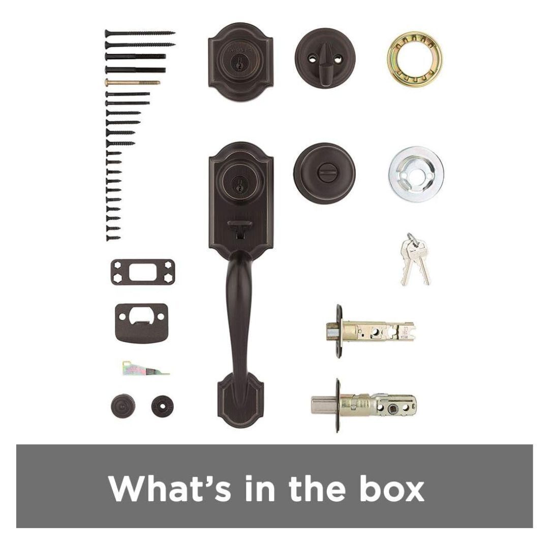 Kwikset Montara Handleset with Juno Knob and Deadbolt Keyed One Side Design (Venetian Bronze)