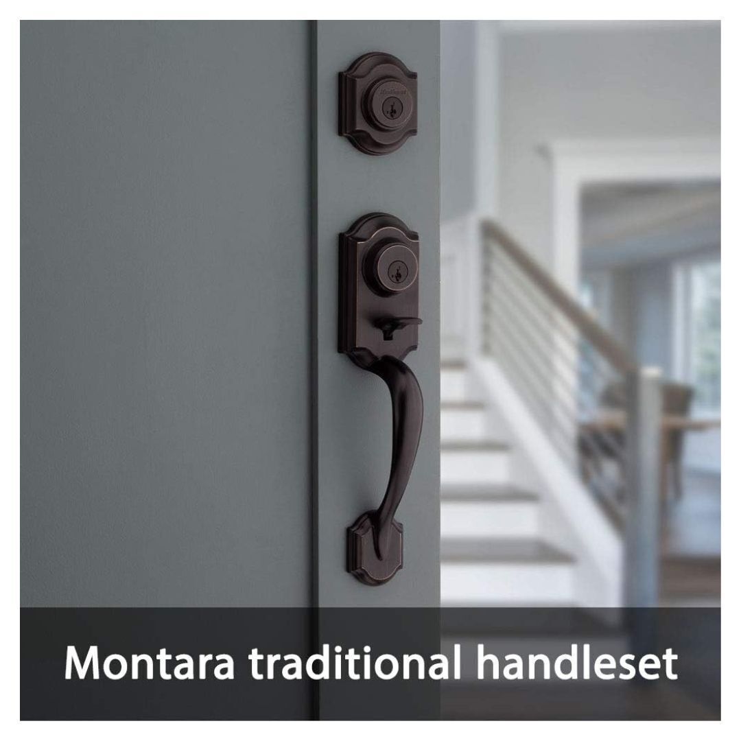 Kwikset Montara Handleset with Juno Knob and Deadbolt Keyed One Side Design (Venetian Bronze)