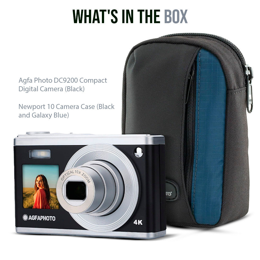 Agfa Photo DC9200 Compact Digital Camera (Black) with Camera Case (Black and Galaxy Blue) Bundle
