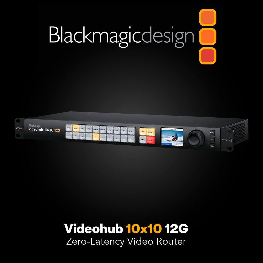 Blackmagic Design Videohub 10x10 12G Zero-Latency Video Router with Cables and Cable Ties Bundle