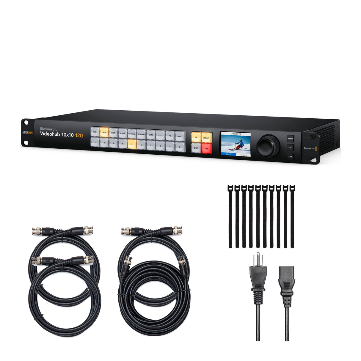 Blackmagic Design Videohub 10x10 12G Zero-Latency Video Router with Cables and Cable Ties Bundle