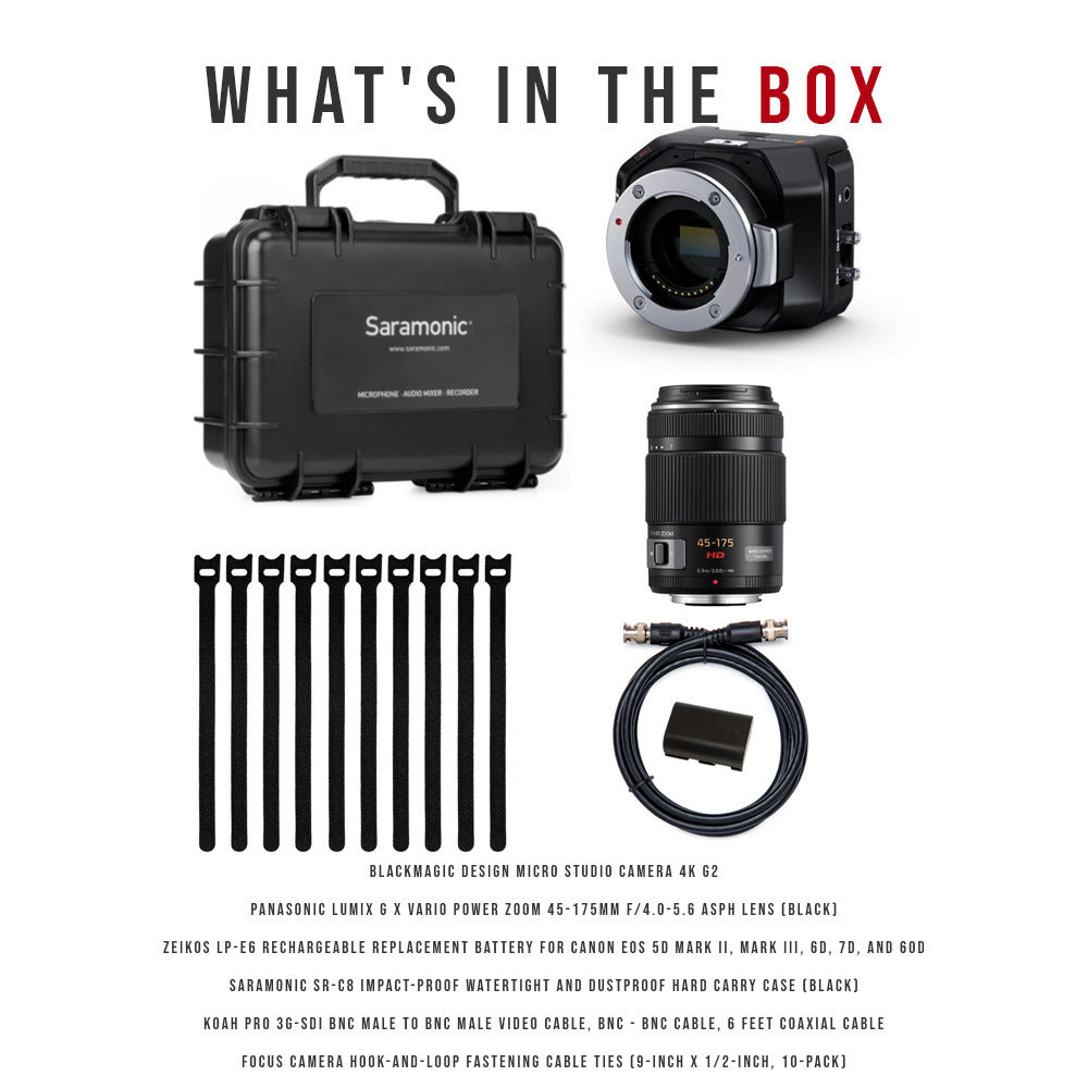 Blackmagic Design Micro Studio Camera 4K G2, Lens, Case, Cables and Fastening Cable Ties Bundle