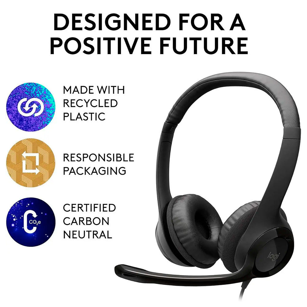 Logitech H390 USB Computer Headset with Noise-Canceling Microphone and Adjustable Headband (Black)